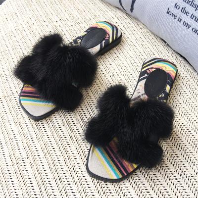 China Fashion Trend Selling Mink Fur Slippers Ladies Brand Famous Girls Luxury Hot Slippers Non-slip Fur Slides for sale