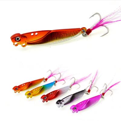 China 15g Metal Blade 5cm Long Hard Metal Blade VIB Fishing Lure Vibration Casting Groundbait With Feather Hook For Bass for sale