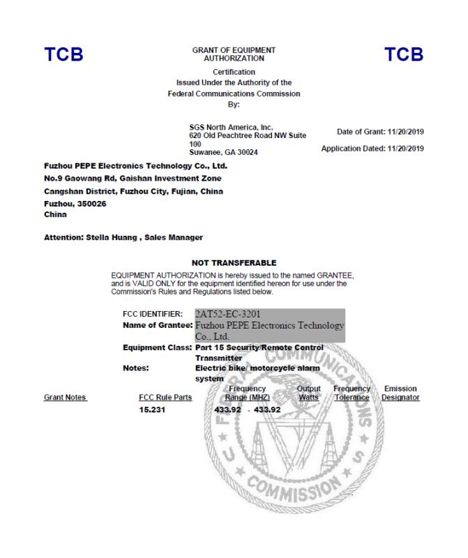 FCC - Fuzhou Pepe Electronics Technology Co., Ltd.