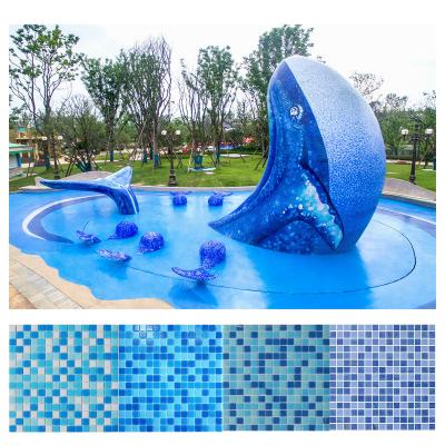 China Blue Parquet Foshan 20X20mm Bathroom Mosaic Slabs Swimming Pool Mosaic Glass for sale