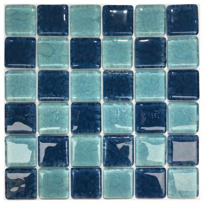 China Parquet mix art blue glass mosaic slabs for swimming pool for sale