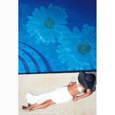 China Parquet Customized Blue Glass Pool Wall Art Mosaic With Flower Pattern for sale