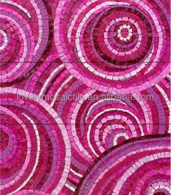 China Hand-Cut Art Glass Mosaic Pattern Murals of Ring Design Pink Hand Made of Parquet Circle for sale