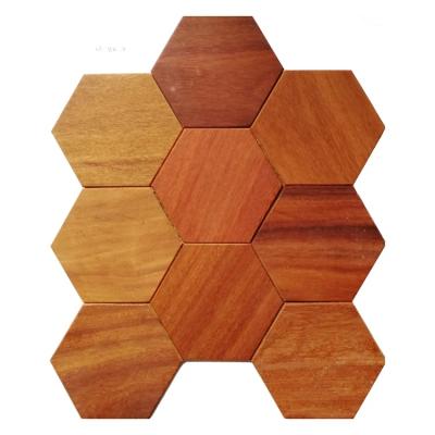 China Parquet Burlywood Copper Matte Hexagon 3D Mosaic Slab Insect Repellent Wood Panel for sale