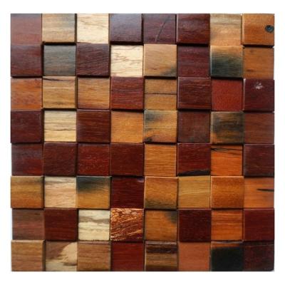 China Parquet Living Room Wall Decor Brown Square Handcrafted Wooden 3D Wall Mosaic Slab Art for sale