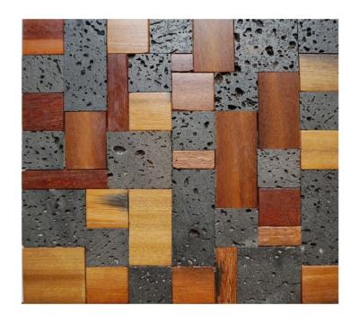 China Rustic Stone Mix Solid Wood Parquet Patterns Wooden Mosaic Slab for sale