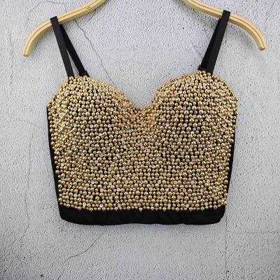 China Antibacterial Women Corset With Rhinestones Bead Bustier Crop Bra Club Top Glitter Cropped Top Female Clothing 2022 for sale