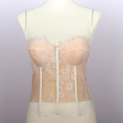 China Antibacterial Summer Fishbone Suspender Thin Waist Closing Sexy Lace Based Vest Bra Mesh Free Top for sale