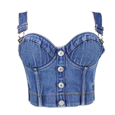 China Antibacterial fashion jeans sexy women's button Bustier bra nightclub party cropped top vest plus size for sale