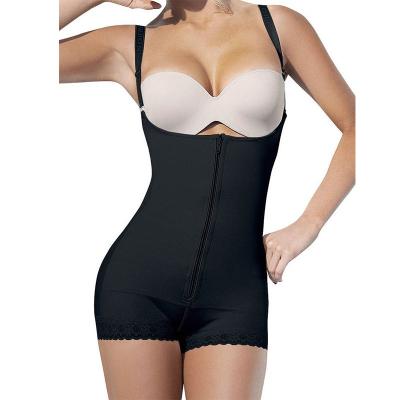 China Breathable Amazon shapewear body lace mid open crotch zipper rubber bodysuit for sale