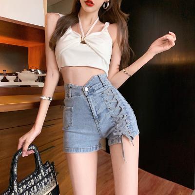 China Super sexy QUICK DRY waist bandage denim top shorts women's summer style the new thinly wearing a-Word light leggings for sale