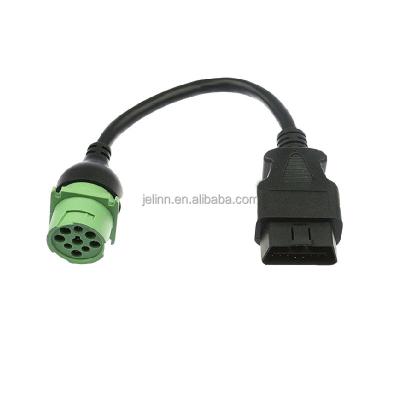 China Diagnostic Green German 9 Pin J1939 Male To J1962 OBD2 OBD-II CAN Bus Male Cable for sale