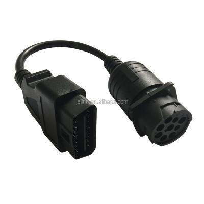 China Diagnostic Fault Code Black German 9 Pin J1939 Male To J1962 OBD2 OBDII 16 Pin Male Cable for sale