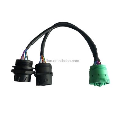 China Diagnostic Fault Code 9 Pin J1939 Type - 2 Female To Type 1 J1939 Male Threaded And Male Type 1 Square Flange Splitter Y Cable for sale