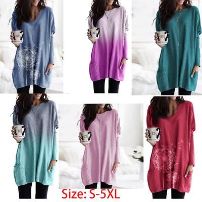 China Anti-Wrinkle Women Gradient Color Casual Long Sleeve T-Shirt Loose Fit Knit Tops Tunic Blouses for sale