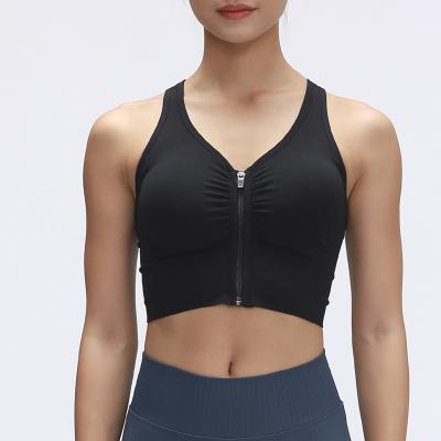 China Breathable Front Zipper Sports Underwear Women Shockproof Gathering Running Wear Fitness Bra Yoga Vest Outer for sale