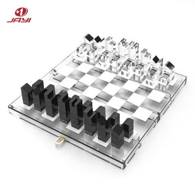 China JAYI Acrylic Luxury Decorative Chess Set Transparent Lucite Acrylic Chess Board Game Sets Acrylic Checker for sale