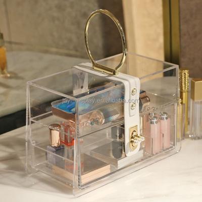 China JAYI Logo Design Luxury Clear Acrylic Desktop Makeup Storage Box Viable Custom Lipstick Jewelry Cosmetic Organizer Box for sale