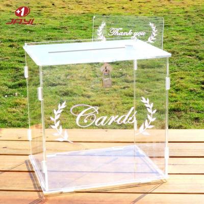 China Custom Clear Acrylic Wedding Decoration JAYI Card Box Wedding Decoration With Lock For Wedding Reception Table Decor for sale