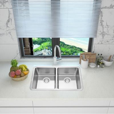 China Without Faucet Stainless Steel Double Drain Panel Bowl Square Kitchen Basin Sink Sale Customized Long Style for sale