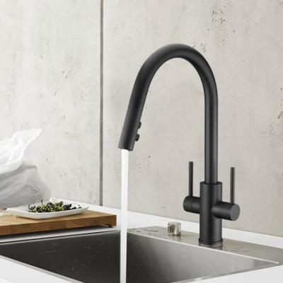 China Pull Out Spray Pull Down Hot And Cold Commercial Kitchen Sink Faucet Black Cupc OEM Style Brass Lead Surface Cheap Ceramic Graphic for sale