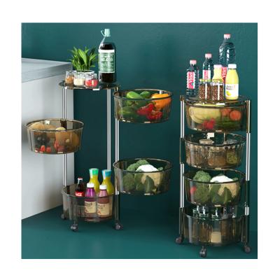 China JX- Viable Kitchen Detachable Rack with Rotating Round Basket Vegetable and Fruit Storage Rack Beauty Salon Trolley with Wheels for sale