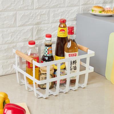 China JX-Japanese minimalist double sink table sundries fruit iron basket bathroom clothes handle finishing basket for sale