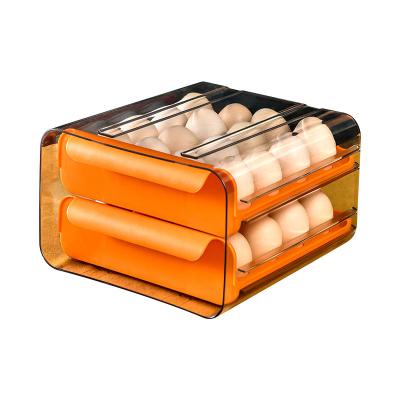 China JX- Fresh Household Viable Egg Storage Box With Handles 2-Layer Chicken Egg Storage Container Drawer Type Egg Holder With 32 Grids for sale