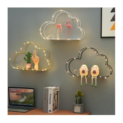 China Nordic Modern Sustainable Ins Home Decor Shelf Metal Wall Hanging Cloud Shape Floating Shelf With Hook For Living Room Bedroom for sale