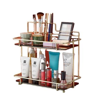 China Viable type JX-house rack table plating two layers storage rack skin care and cosmetics storage rack for salon bathroom for sale