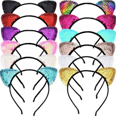 China High Quality Sequin Cute Party Accessories Cute Glitter Cat Ear Headband Hair Hoop For Kids for sale