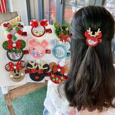 China New Arrival Christmas Kids Hair Clips Popular Red Cartoon Design Shiny Hair Clips For Party Hair Decoration for sale