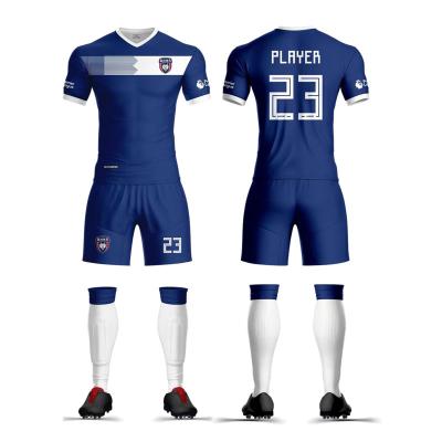 China Quick-Drying OEM Factory Price Custom Design Soccer Uniforms Sublimated Football Team Logo Team No. Printing for sale