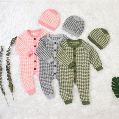 China Cotton Christmas Baby Rompers Long Sleeve Romper Infant Baby Knitted Rompers Matching Hat for sale