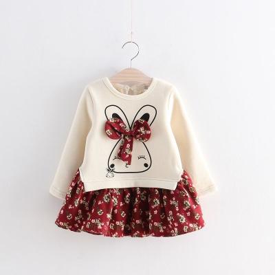 China Wholesale Anti-Shrinkage Children Warm Baby Skirt Girl Boutique Cute Rabbit Bow Pattern Dresses for sale