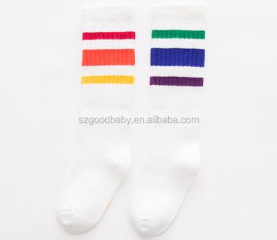 China 5 Pairs Kids Girls Boys Fun Disposable Casual Knee High Rainbow Cotton Socks for sale