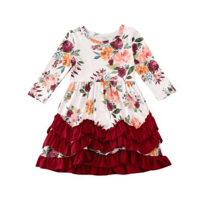 China Breathable Wholesale Floral Pattern Ruffled Skirt Baby Dresses Asymmetrical Boutique Girl Dresses for sale