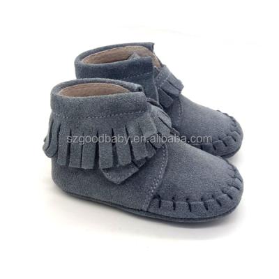 China GENUINE LEATHER Baby Boys Toddler Gray Leather Cheap Fancy Boots Handmade Moccasins for sale