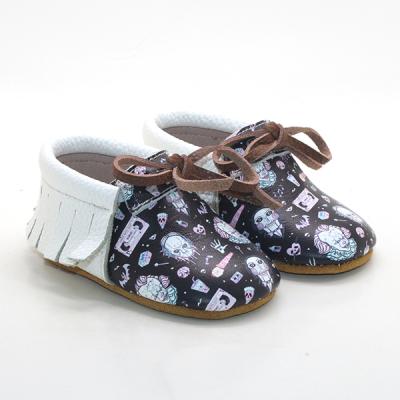 China Joker Print Solid Color Baby Moccasins Soft Bottom Baby Moccasins Printed Leather Baby Shoes 2021 for sale