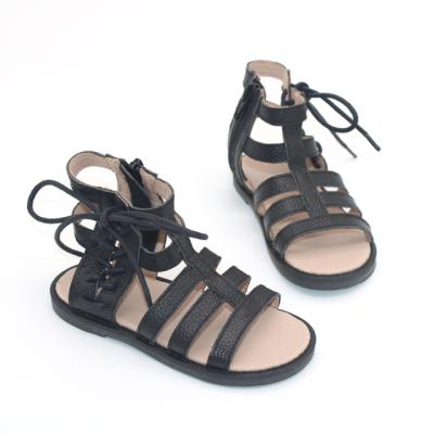 China Breathable Black Lace Up Zipper Gladiator Sandals Kids Roman Sandals 2021 Girls Shoes for sale