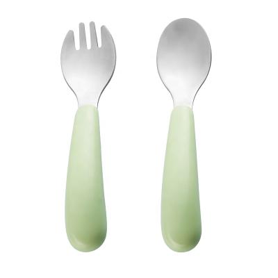 China Sustainable Baby Spoon and Fork Set Handy Cartoon Patterned Handle Flatware Cutlery Set for Children Kids Toddlers for sale