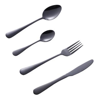 China Viable Black Plated Black Dinner Spoon Stainless Steel Dinnerware Set Black Handle Flatware Knife Spoon Fork for sale