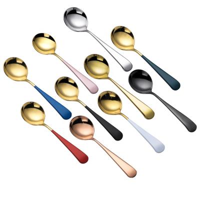 China Custom Made 304 Stainless Steel Spoon Gold Round Head Viable Coffee Spoon Tea Table Mini Stainless Steel Cutlery Korean Soup Spoon for sale