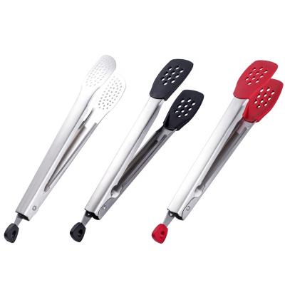 China Sustainable Food Tongs Buffets With Fixture BBQ Clips Silicone Tongs 18/10 Stainless Steel Steak Clip for sale