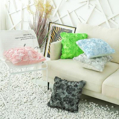 China PORTABLE Hot Sale Satin Solid Color Soft American Country Style 45*45CM Floral Cushion Cover for sale