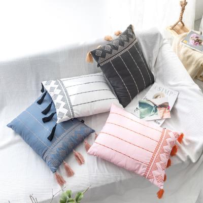 China Simple High Grade Cotton Embroidery Tassel Cushion Covers Sofa Decorative Cushion Covers Home Wholesale for sale