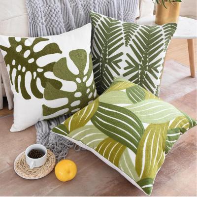 China Pastoral Style Folded Embroidery Tree Leaf Cushion Cover Embroidered Leaves Art Cushions Covers Decorative for sale