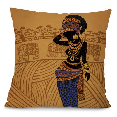 China Anti-bacteria African Women Sheer Linen Cushion Cover Printed Throw Pillow Cases Cushion Cover for sale