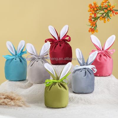 China Party Decoration Candy Gift Eco-Friendly Bridal Easter Ears Bag Custom Color Velvet Bunny Easter Ears Drawstring Bags for sale