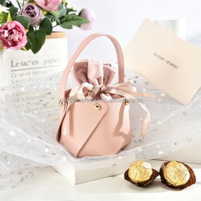 China Eco-Friendly Newcomer Diy Personalized Small Pink PU Leather Birthday Party Wedding Favors Gift Candy Box Bag Handbag With Silk Bowknot for sale